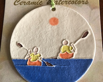 KAYAK PADDLERS Handmade ceramic ornament + free gift bag                #3