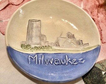 MILWAUKEE SKYLINE Ring Dish, Soap Dish, Candy Dish. Local Artisan handmade ceramic trinket/jewelry dish. Arrives neatly gift bagged!      #2