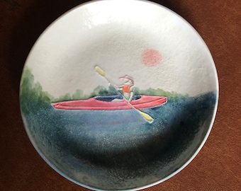 Handmade ring dish for jewelry, soap, snacks, Anything!, Handcarved original ceramic kayak design. Arrives nicely gift bagged! #4