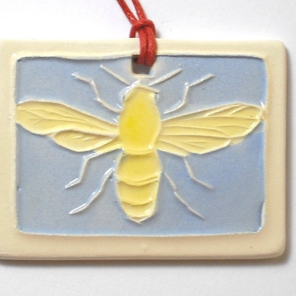 YELLOW JACKET  handmade ceramic gift tag, bag charm, pendant, mini ornament for nature lover