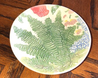 Ring, Candy, Trinket, Soap or Anything Dish! Features handcarved Ferns! One of a Kind Handmade Ceramic. Arrives nicely gift bagged!