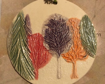 TREES  Handmade Ceramic-watercolor ornament, arrives neatly gift bagged