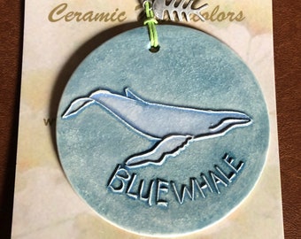 BLUE WHALE ORNAMENT! Unique handmade ceramic ornament for someone special on your list! Arrives nicely gift bagged!