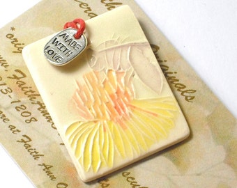 Last One! CHARMING HONEY BEE handmade ceramic pendant, mini ornament or gift tag! Bee on coneflower. Arrives gift bagged!