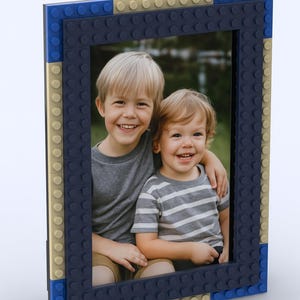 DIY Building Brick Picture Frame Kit – Blue and Beige -  4x6 Photo Frame