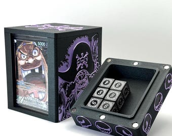 OPTCG Deckbox Blackbeard Pirates Marshall D. Teach Four Yonkos  | Fits Triple Sleeved Deck | 3D Printed w/ Mini Snap & Dice Compartment
