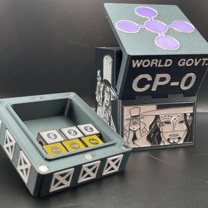 OPTCG Deckbox Rob Lucci Awakened CP0 Masked Agent Themed Box | Serve para deck de manga tripla | Impresso em 3D com compartimento para mini snap e dados