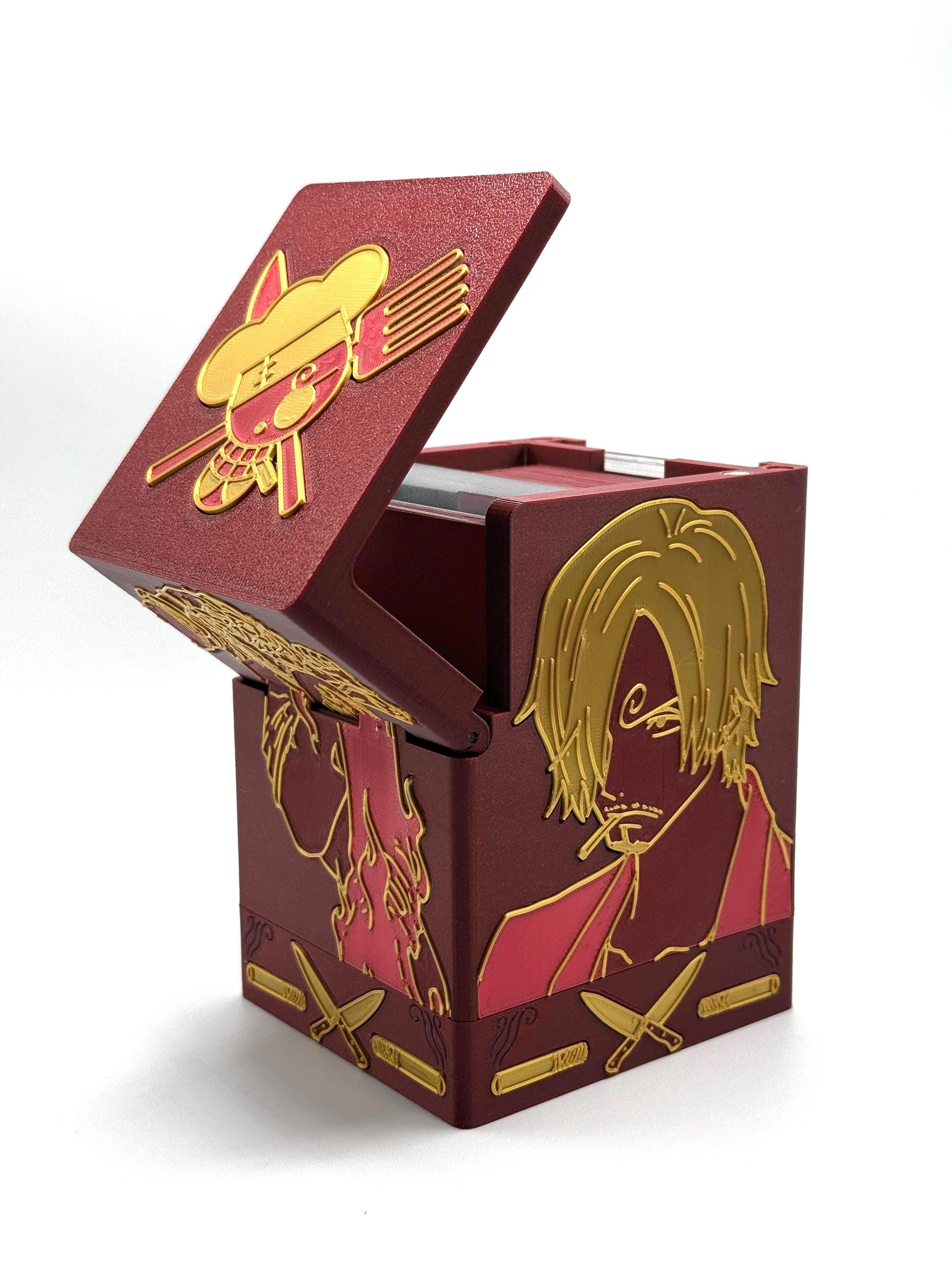 OPTCG Deckbox Sanji Black Leg Vinsmoke Straw Hat Cook Chef  | Fits Triple Sleeved Cards w/ Hidden Bottom | Mini Snap Included, Optional Dice