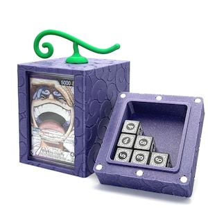 OPTCG Deckbox Gum Gum Fruit Luffy Leader-houder | 3D-geprint, magnetische steel + miniklik | Geschikt voor kaarten en dobbelstenen met drie mouwen | Gomu Gomu