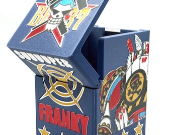 OPTCG Deckbox Franky Straw Hat Iron Man Cyborg Themed | Fits Triple Sleeved Deck | Includes Mini Snap for Leader card & Dice Compartment