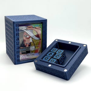 OPTCG Blue Poneglyph Leader Deckbox Holder and Dice Compartment | 3D Printed, Magnetic Hold | Fits  Over Sleeved Cards | w/ Mini Snap Holder
