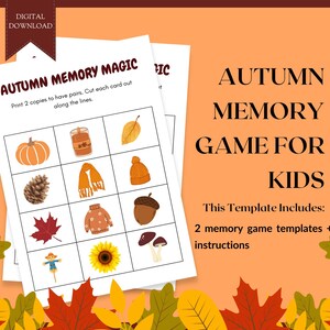 Herfstgeheugenspel voor kinderen, herfstafdrukbaar (digitale download)
