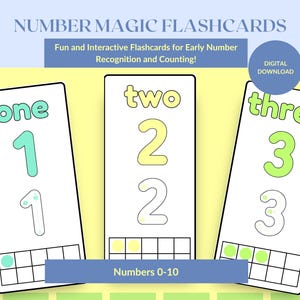 Printable numbers flashcards for preschoolers, Montessori-inspired number learning cards, Learn to count flashcards for preschool education.