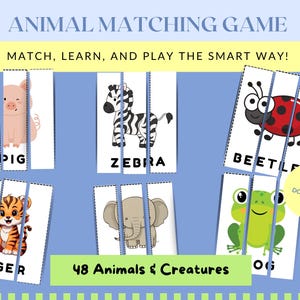 Matching Activities |Animal Matching Game | Memory Games | Montessori PDF Activity | Preschool Learning Activity | Animal Recognition Game