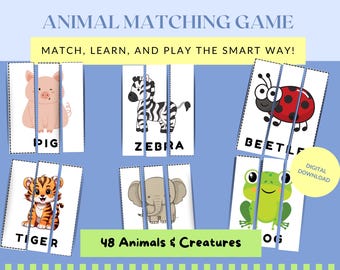 Matching Activities |Animal Matching Game | Memory Games | Montessori PDF Activity | Preschool Learning Activity | Animal Recognition Game