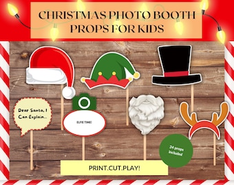 Christmas Photo Booth Props Printable, Holiday Party Decorations (PDF)