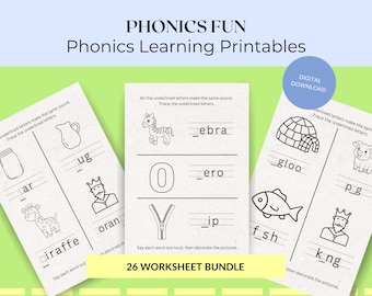 Hojas de ejercicios de fonética para niños, actividades fonéticas divertidas, imprimibles para preescolar, práctica de sonidos del alfabeto, juegos de alfabetización para jardín de infantes