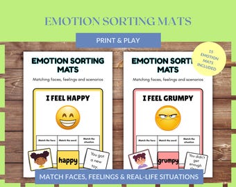 Aktywności emocjonalne dla dzieci do druku | Maty do sortowania emocji | Gra w dopasowywanie uczuć | Arkusze do nauki społeczno-emocjonalnej