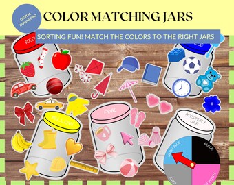 Farbzuordnungsspiel für die Vorschule | Glassortierung Printable | Farberkennungsaktivität | Vorschule lernen ausdrucken | Lustiges Farbspiel.