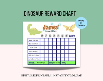 Tableau des récompenses | Tableau des routines et des tâches ménagères imprimables pour enfants | Suivi du comportement | Carte des dinosaures | Téléchargement instantané pour apprendre en s'amusant