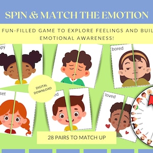 Gioco di abbinamento delle emozioni, attività di rotazione e abbinamento, carte di riconoscimento dei sentimenti, gioco delle emozioni per bambini in età prescolare, apprendimento socio-emotivo, strumento per insegnanti