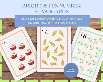 Tarjetas didácticas de números para preescolar, tarjetas para aprender a contar (descarga digital)