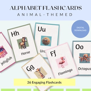 Tarjetas didácticas del alfabeto para niños, tarjetas didácticas del ABC para niños pequeños, reconocimiento de letras en preescolar, tarjetas didácticas de fonética, imprimibles educativos