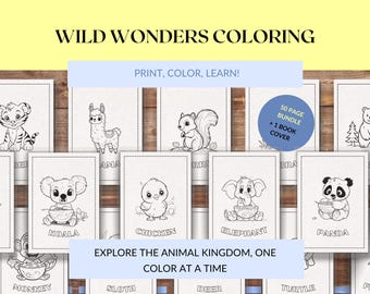 Cute Animal Coloring Pages for Kids, Toddler Preschool Activity (Digital Download)