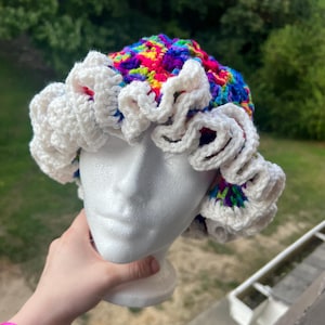 Multi color crochet ruffle hat