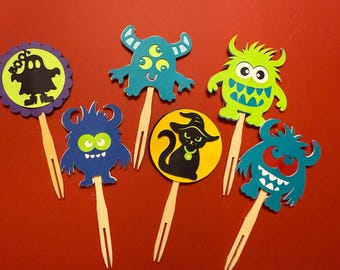Halloween Party Decor Cupcake Toppers / Appetizer / Charcuterie Picks  Monsters, Cats, Ghosts