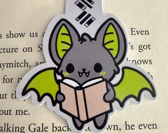 Cute Bat Reading Magnetic Bookmark, Kawaii Bat Book Lover Gift, Colorful Bat Bookmark, Spooky Cute Reader Gift, Kid gothic-ish