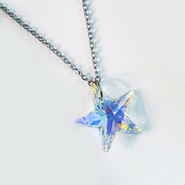 AB Austrian Crystal Star Necklace, Sterling Silver Star. Wedding and Bridesmaid Necklace. Gift for Friend, or for your love one.