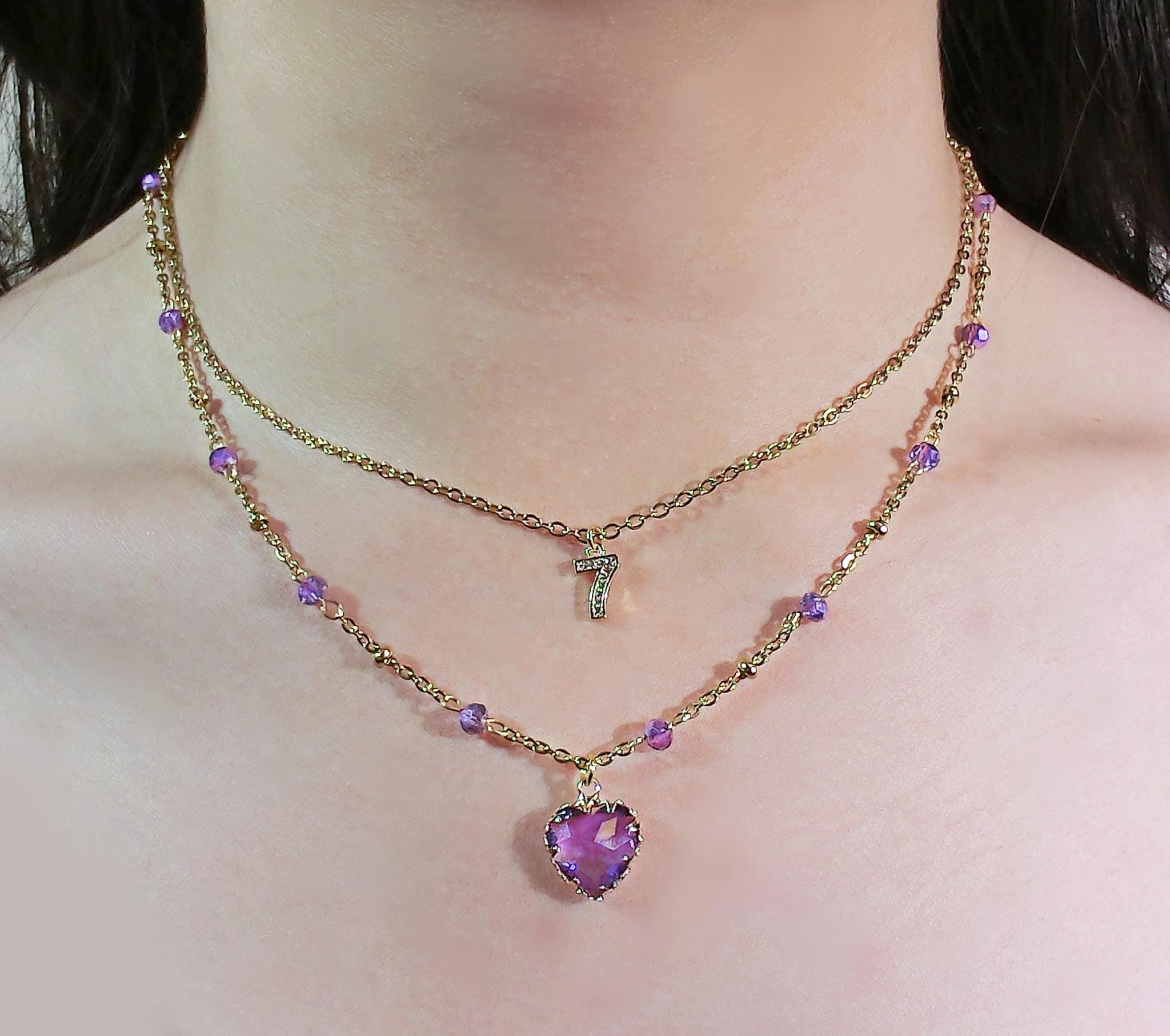 flan☆BTS Vさん着用☆HEART Long Necklace Blue Color-Changing Heart Necklace | Taehyung - BTS