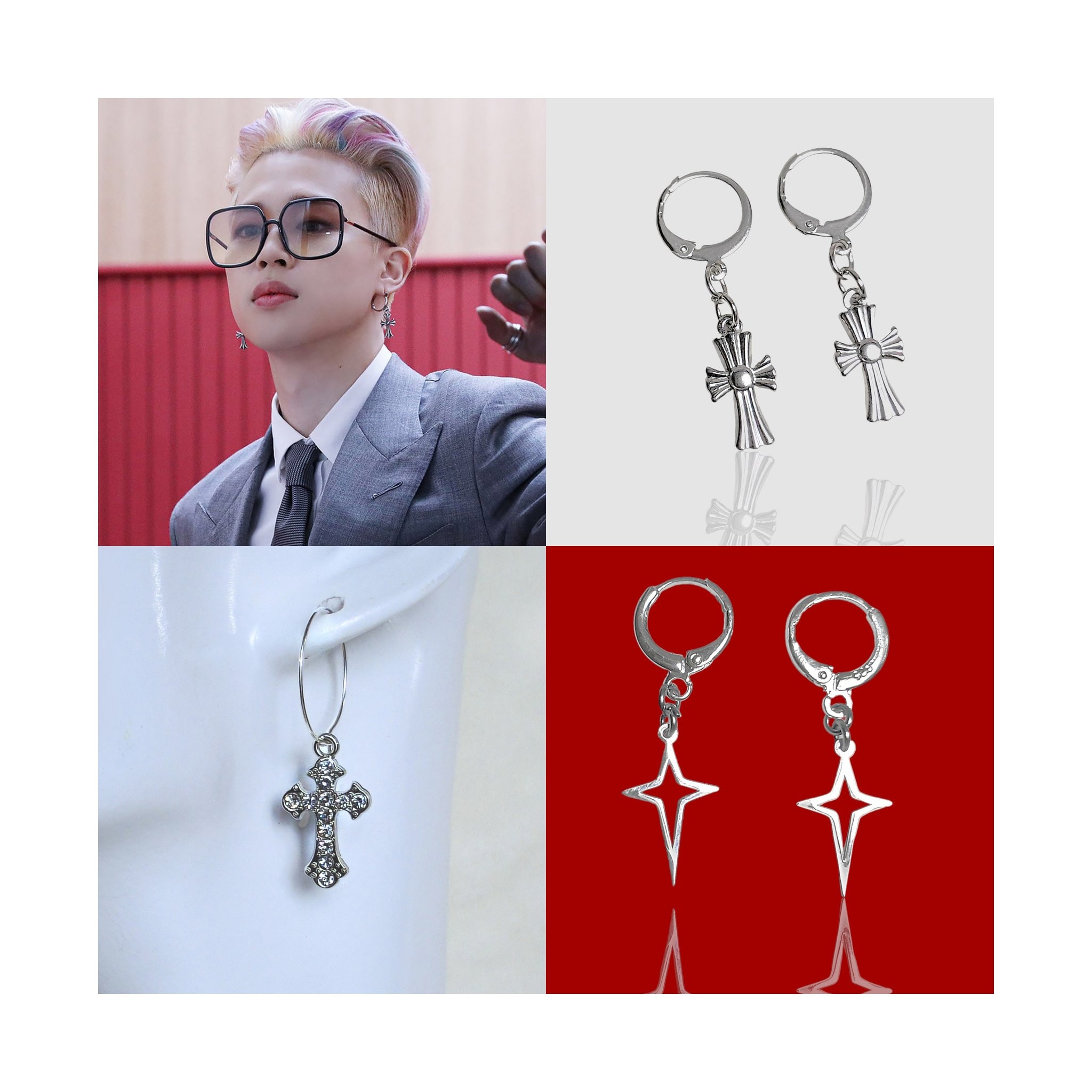 BTS Jimin Inspired Gothic Cross Earrings, From Dynamite