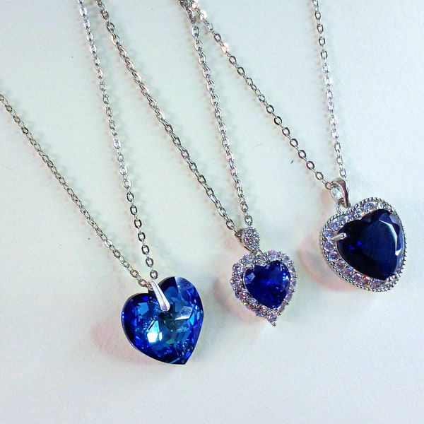 Swarovski Bermuda Blue Heart Crystal Pendant Necklace. Heart of the Ocean Titanic Necklace, Valentine's Day gift