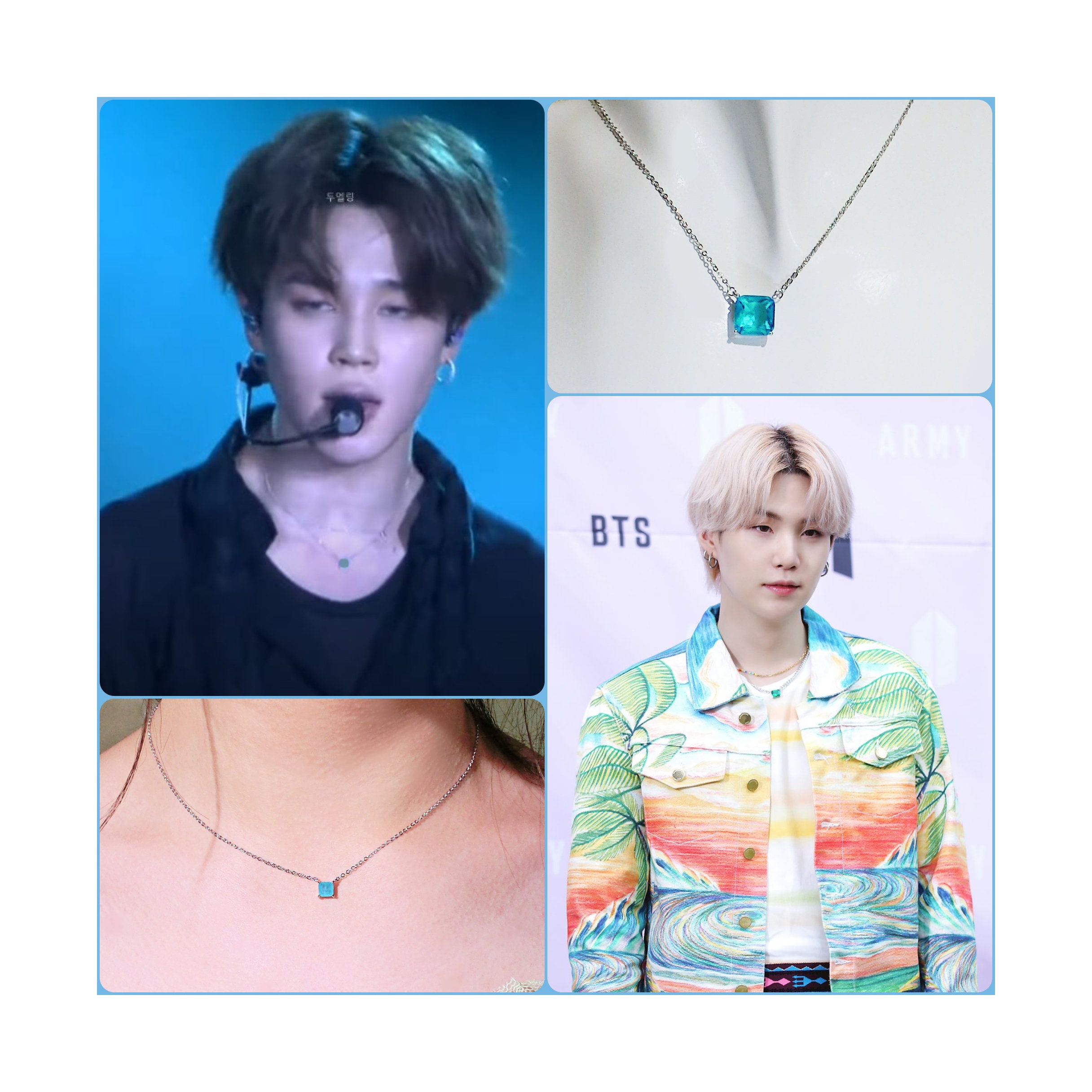 BTS Jimin and Suga Inspired Neon Blue Square Pendant