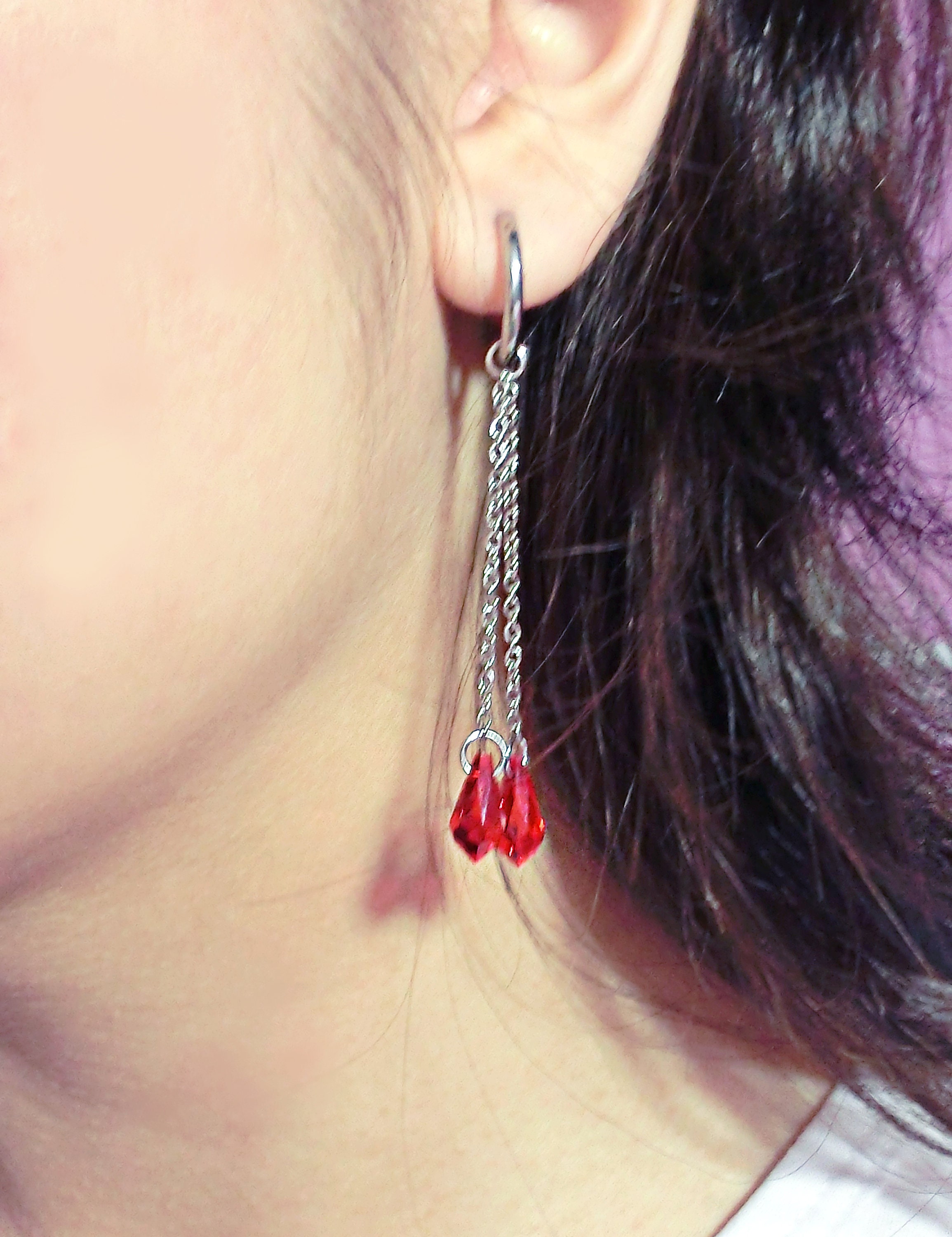BTS V-kim Taehyung Inspired Red Dangle Drop Hoop Earrings BTS V-kim Taehyung Inspired Red Dangle Drop Hoop Earrings