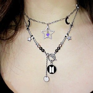 BTS Logo Necklace, Inspired I Purple You BTS Necklace, Star and Moon Necklace BTS Army Necklace