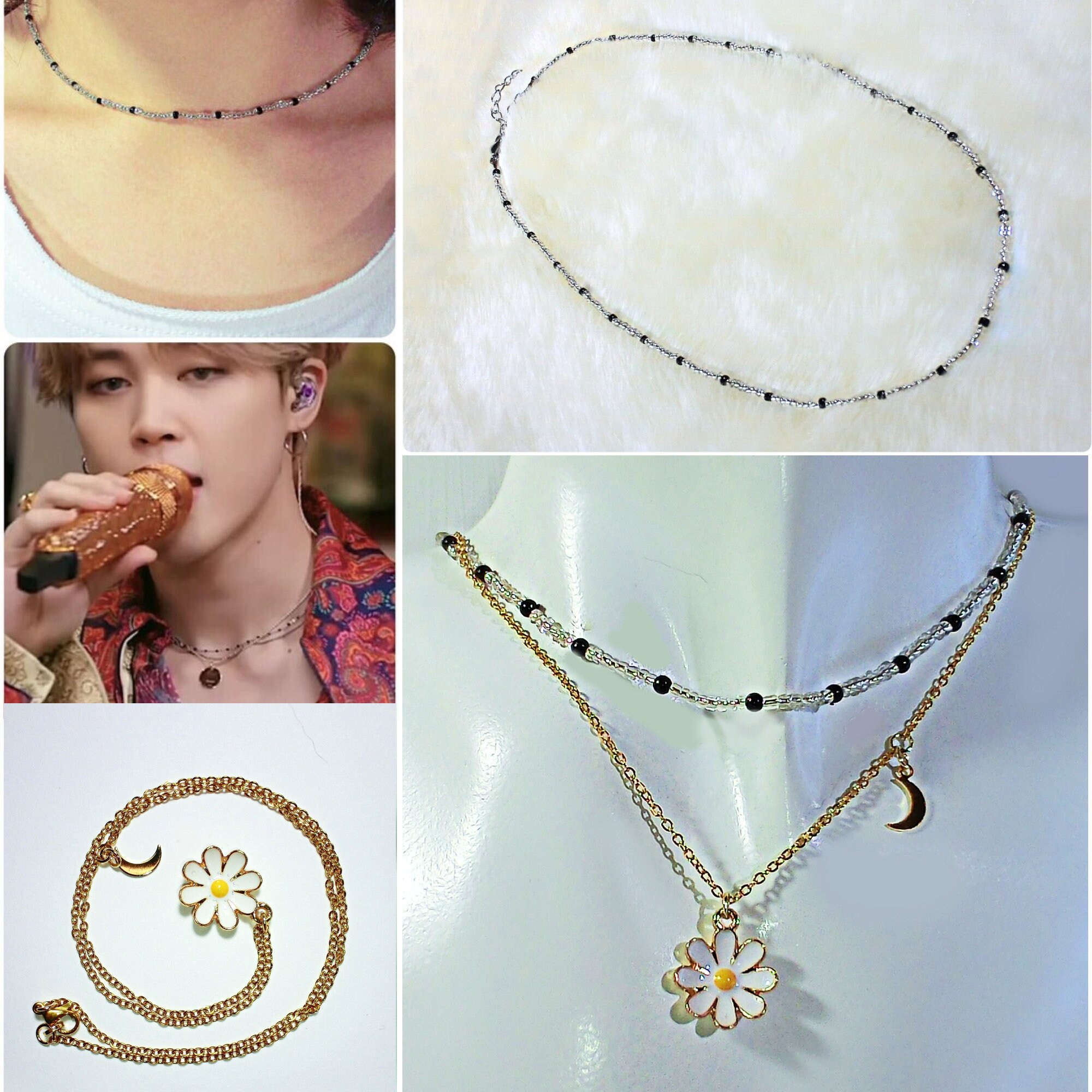 Lavish'e★BTS JIMIN着用Melting Stone Pearl Vintage Necklace Silver Chain And Pearl Padlock Necklace | Jimin - BTS