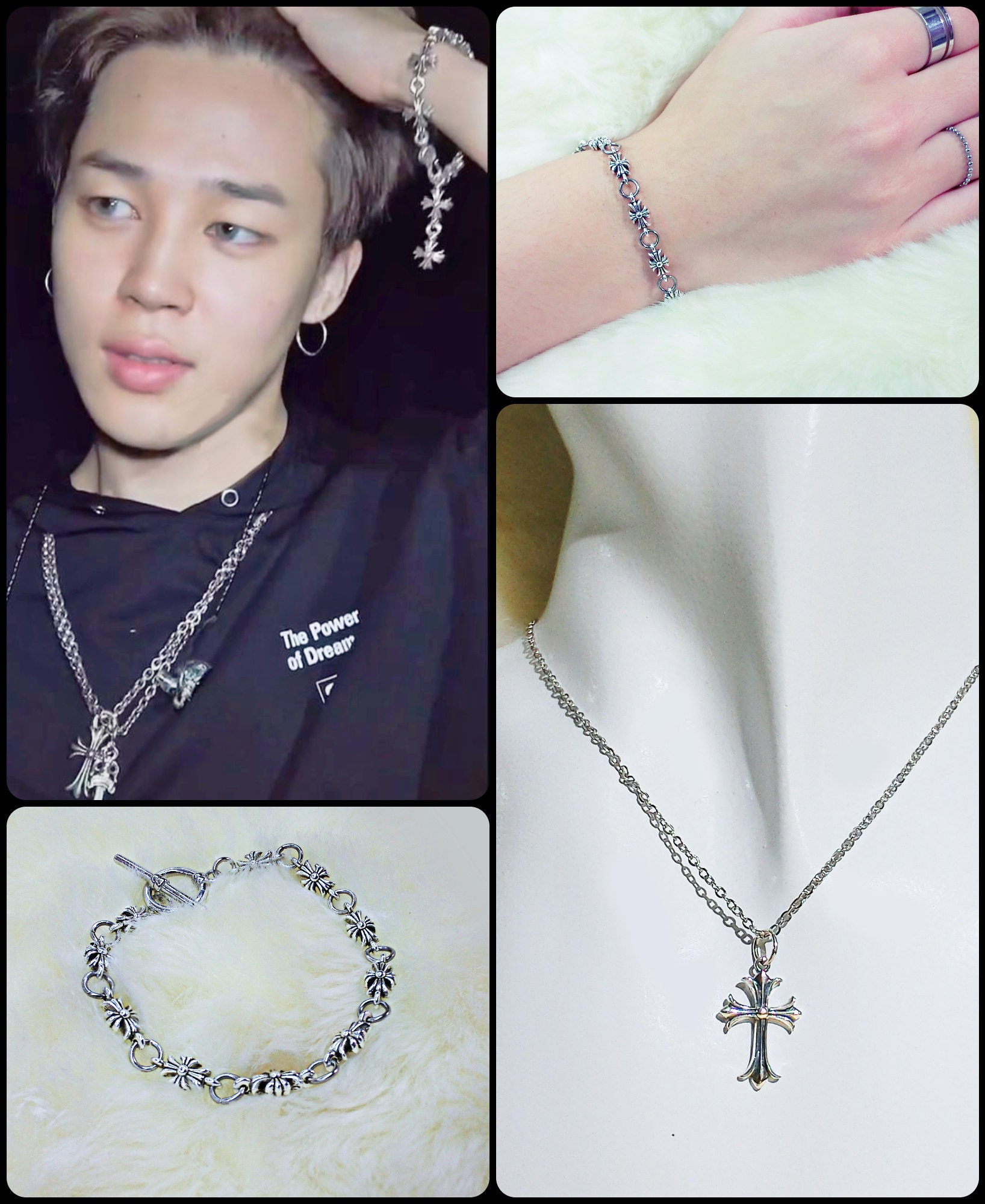BTS ジミン風クロスチェーンリンクブレスレット、ジミン風クロス