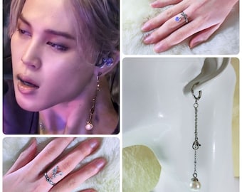 BTS Jimin Inspired Dangle Pearl Earrings. Jimin' Style Earrings. Filter Style Earrings. BTS Inspired Jewelry. BTS Army Earrings