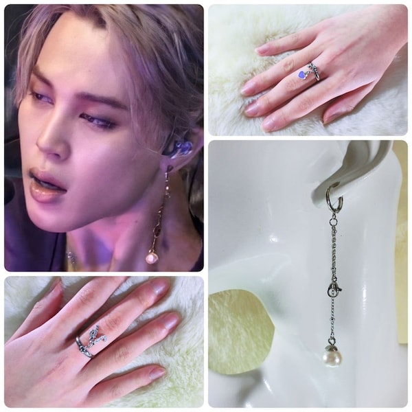BTS Jimin Inspired Dangle Pearl Earrings. Jimin' Style Earrings. Filter Style Earrings. BTS Inspired Jewelry. BTS Army Earrings