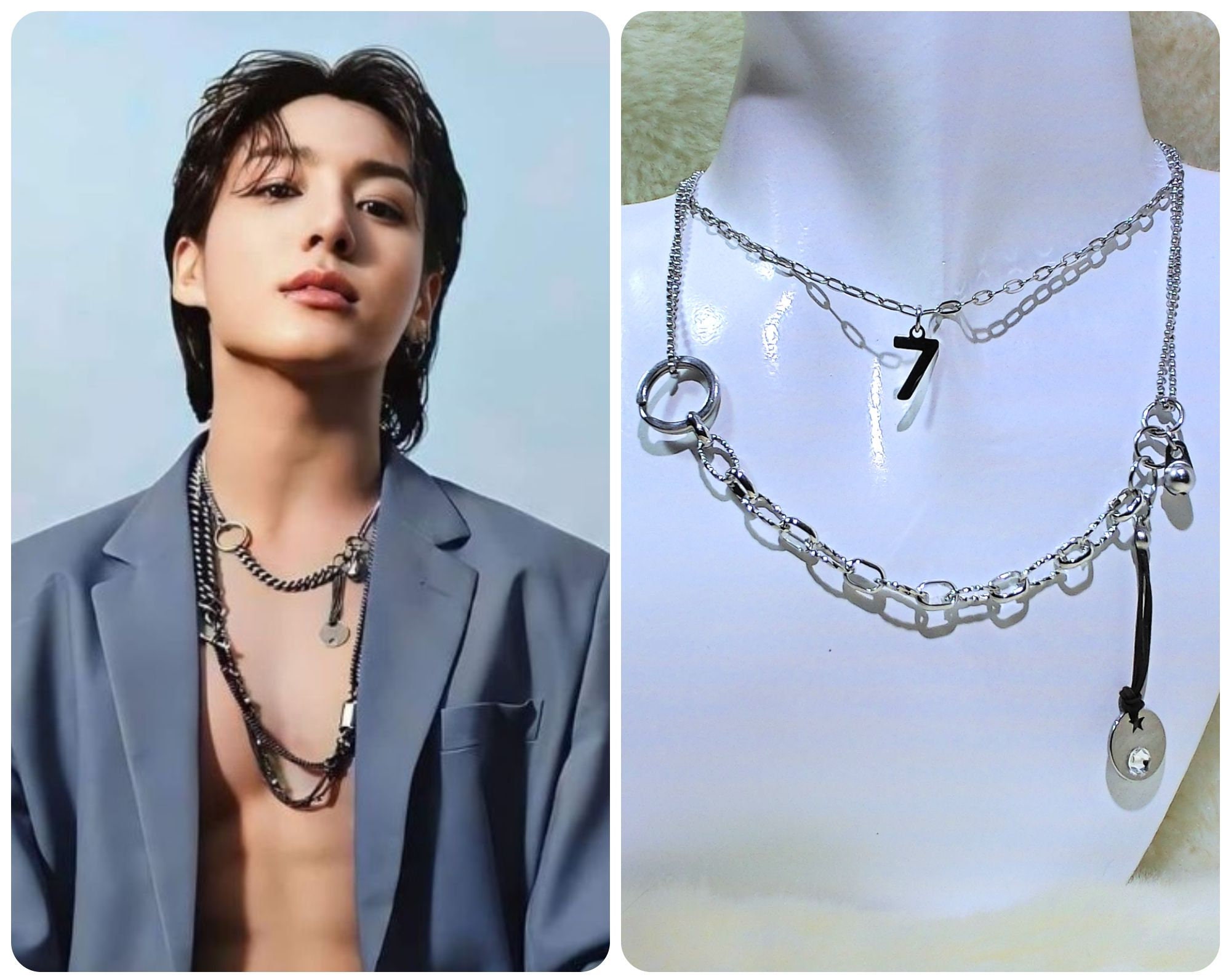 BTS Jungkook Inspired Seven Necklace Punk Style Necklace Kpop Style Necklace Jewelry Accessories BTS Jewelry. Women Men Necklace Etsy UK
