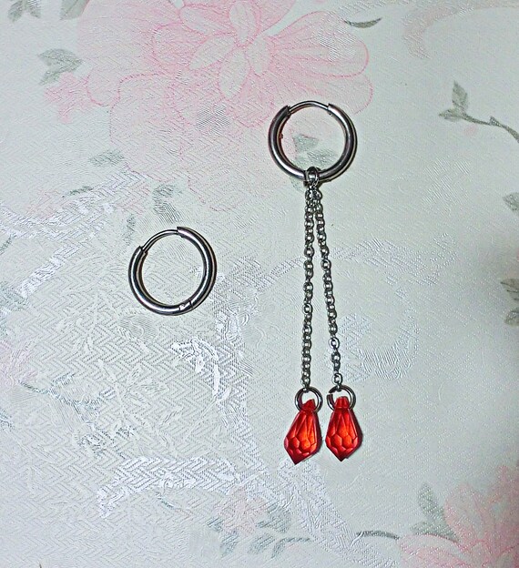BTS V-kim Taehyung Inspired Red Dangle Drop Hoop Earrings