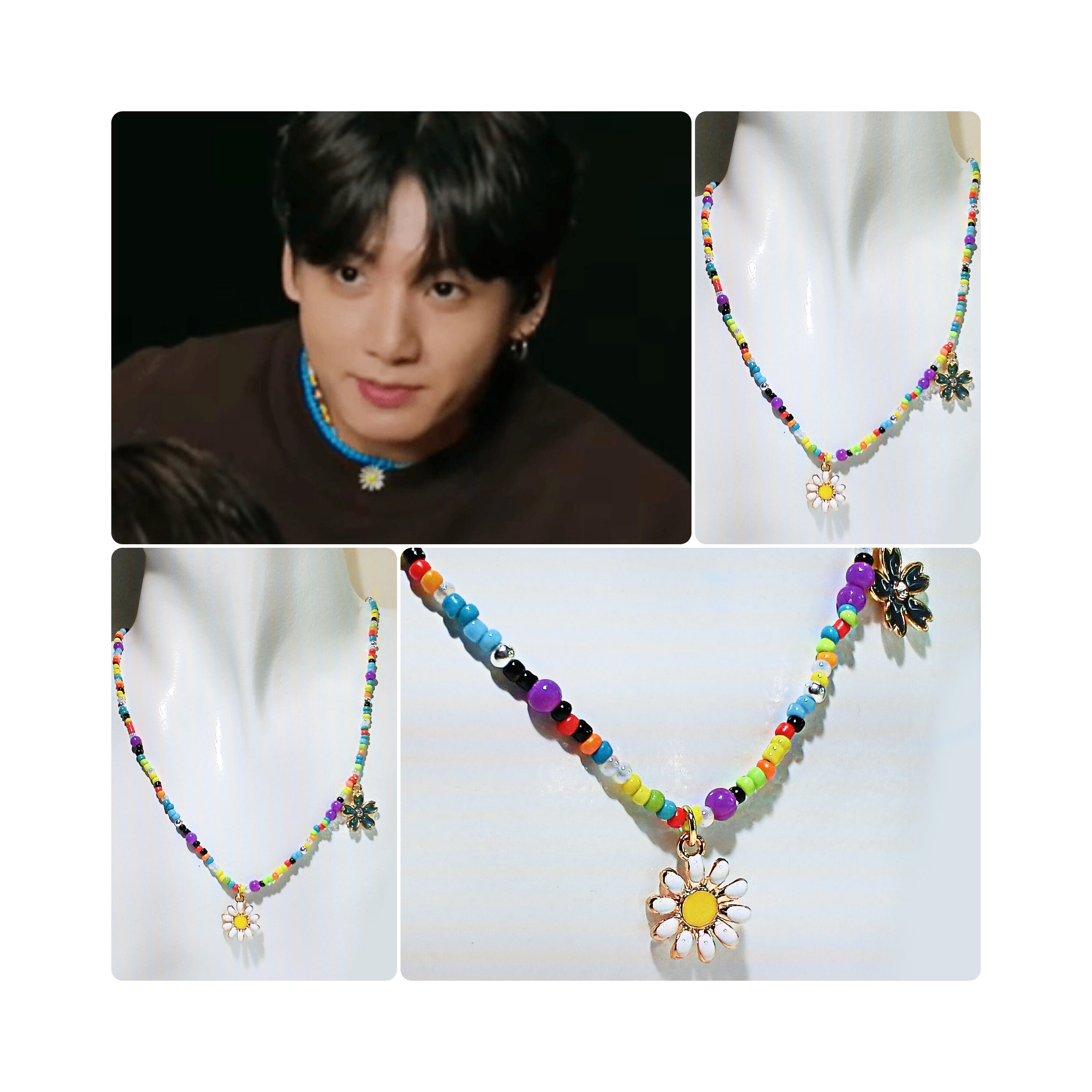 BTS Jungkook Inspired Summer Daisy Charm Necklace, Premiere