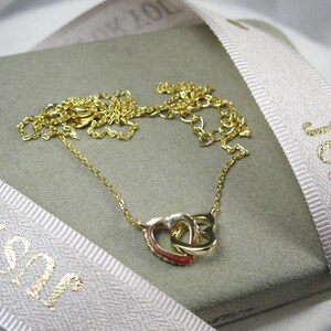 Colar LOVE Coração Duplo Prata Esterlina com Ouro 18K e Colar CZ Colar ajustável | Presente Perfeito para Ela, Mãe, Esposa, Namorada, 85