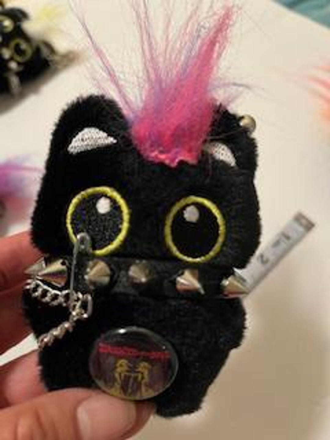 Mohawk Key Chain Punk Rock Black Cat Keychain Small Plush - Pink Purple Mohawk - Etsy