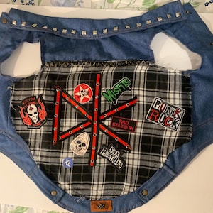 Punk Rock Pet Vest, Patches Denim Jacket, Extra Large