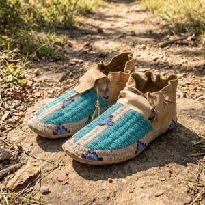 Suede Leather Beaded Moccasins | Southwestern Powwow Regalia Shoes | Native Inspired Western Dance Mocs