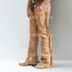 Handmade Men's Suede Leather Chaps With Fringes, Western Rodeo Riding ...